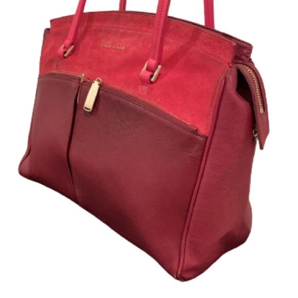 Cole Haan Reddington Leather & Suede Colorblock Tote – Red Hot Pink - Picture 5 of 13